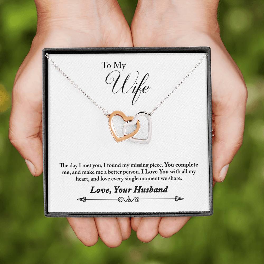 Interlocking Hearts Necklace w Special Gift Message To Wife From Husband