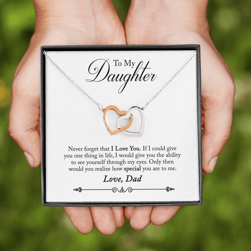 Interlocking Hearts Necklace With Special Gift Message To Daughter From Dad